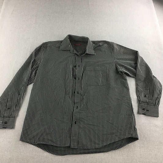 Etuidio Tucci Mens Shirt Size L Black Striped Long Sleeve Button-Up