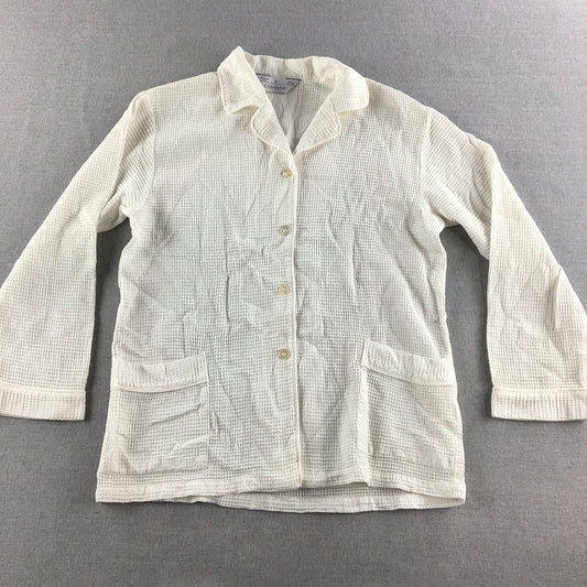 Contare Womens Shirt Size 12 White Waffle Knit Button-Up Pockets Long Sleeve