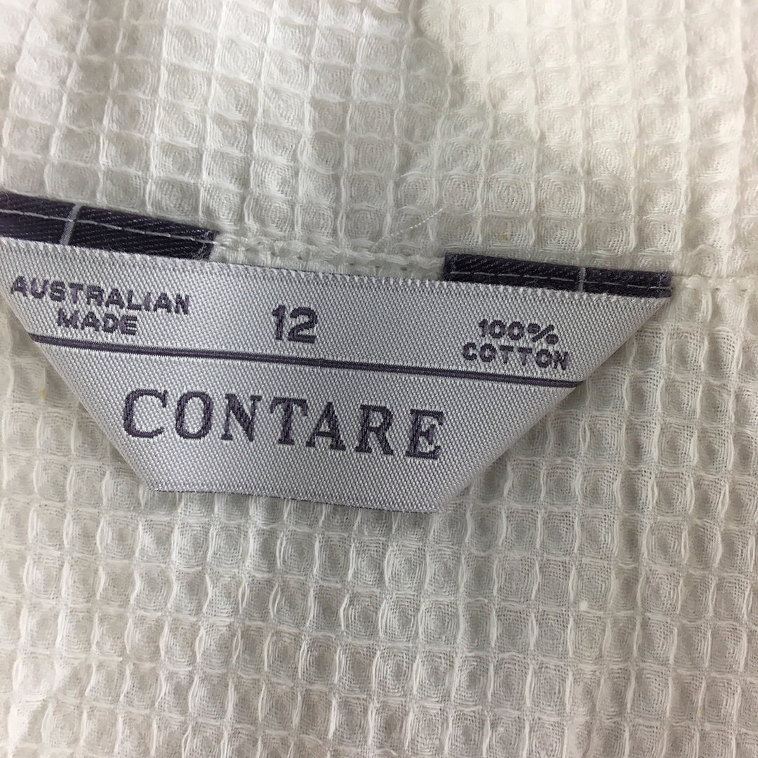 Contare Womens Shirt Size 12 White Waffle Knit Button-Up Pockets Long Sleeve