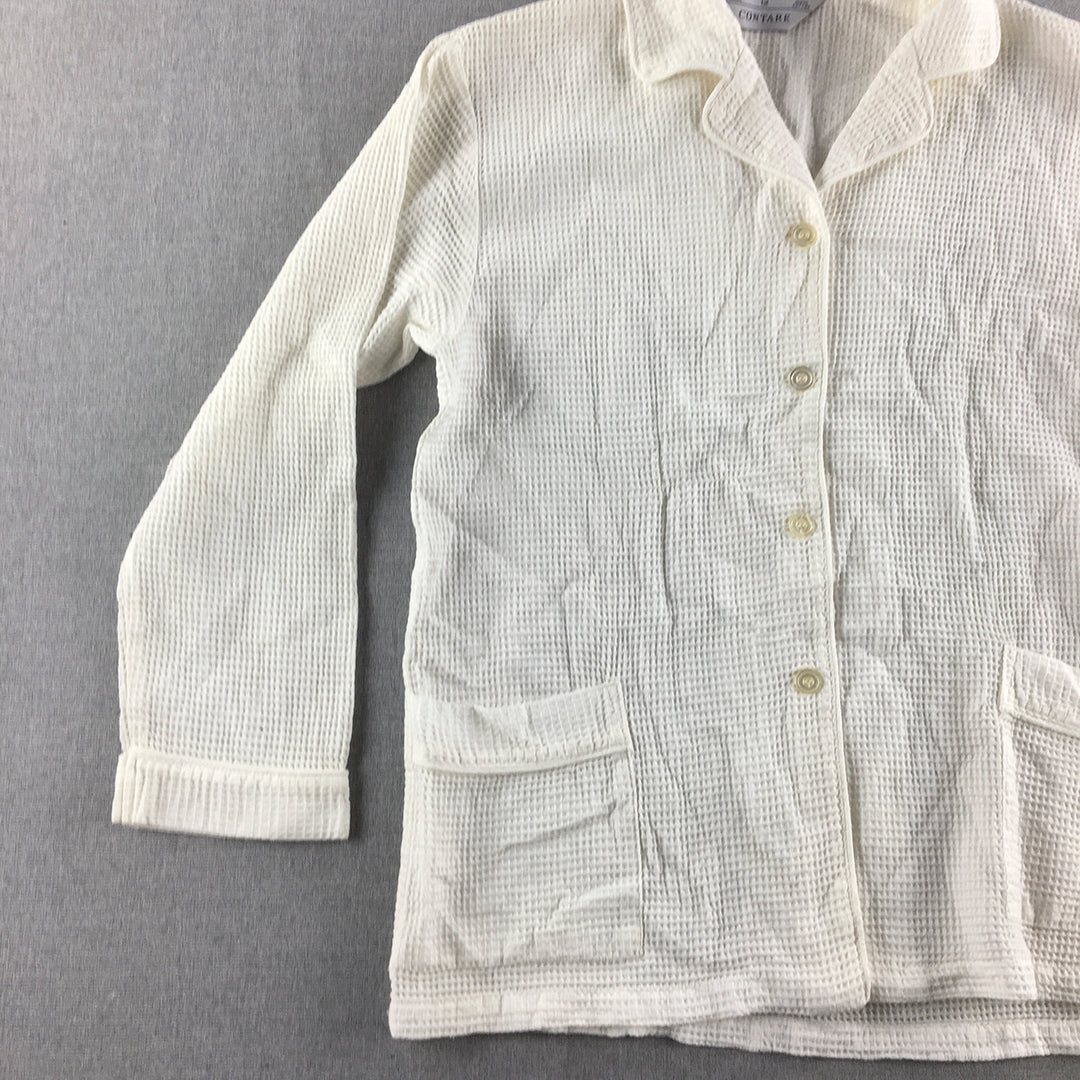 Contare Womens Shirt Size 12 White Waffle Knit Button-Up Pockets Long Sleeve