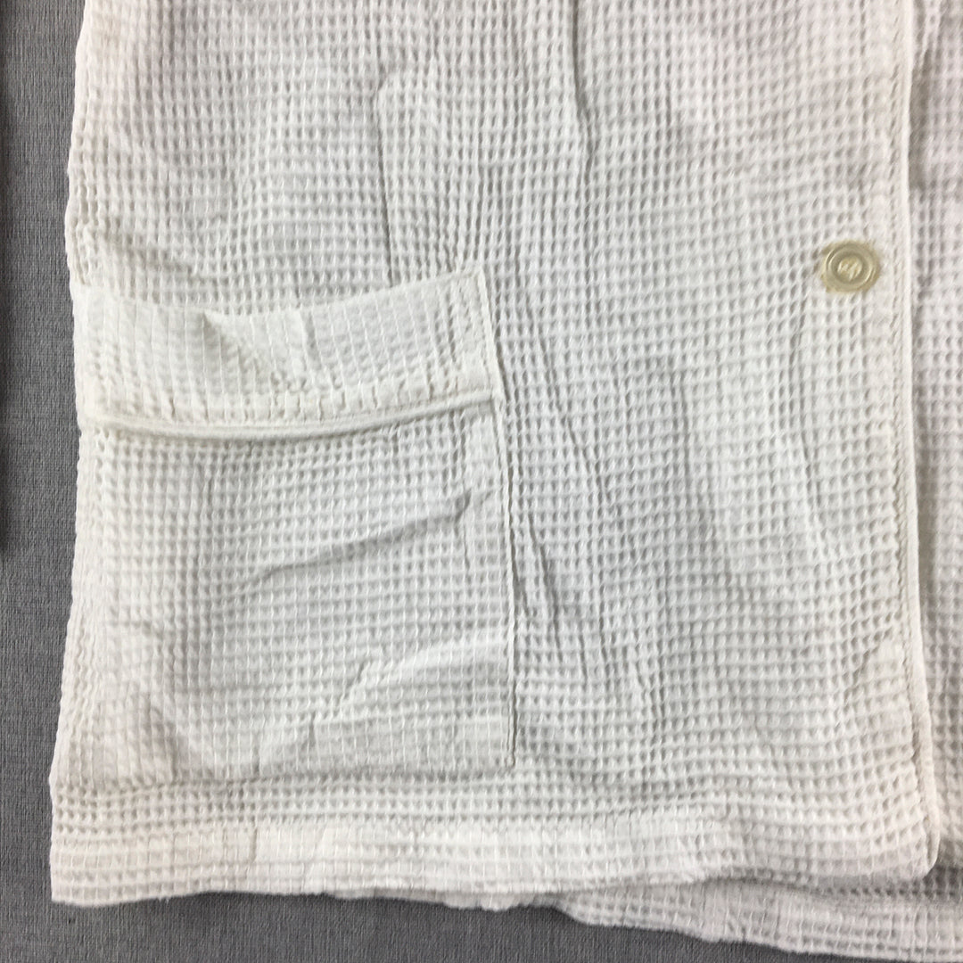 Contare Womens Shirt Size 12 White Waffle Knit Button-Up Pockets Long Sleeve