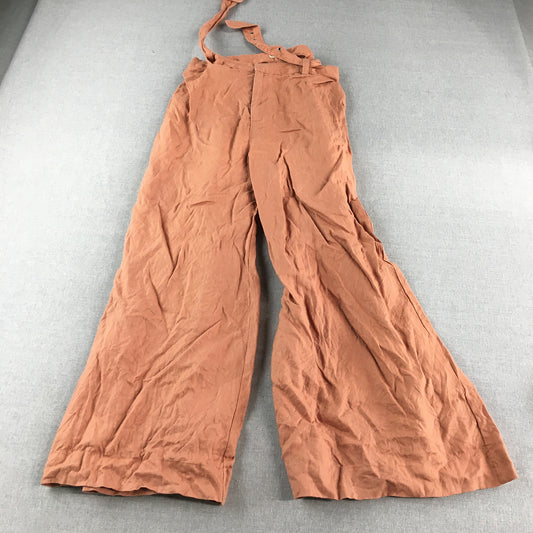 Iris Maxi Womens Linen Pants Size 14 Orange belted Flare Leg