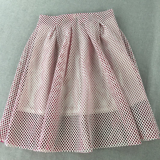 Yes Women Design Skirt Size L White Red Mesh A-Line Pleated