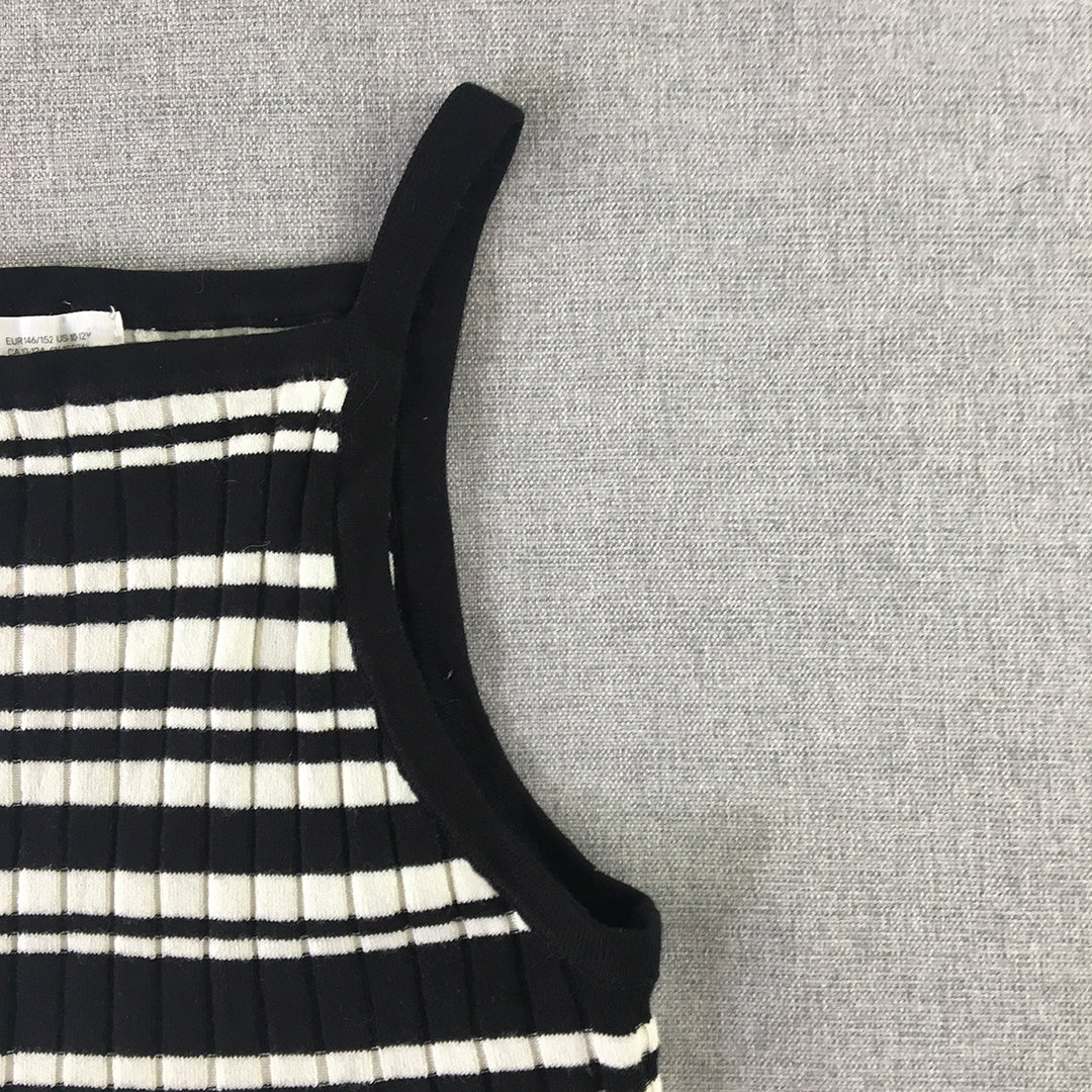 H&M Kids Girls Knit Vest Size 10 - 12 Black White Striped Tank Top