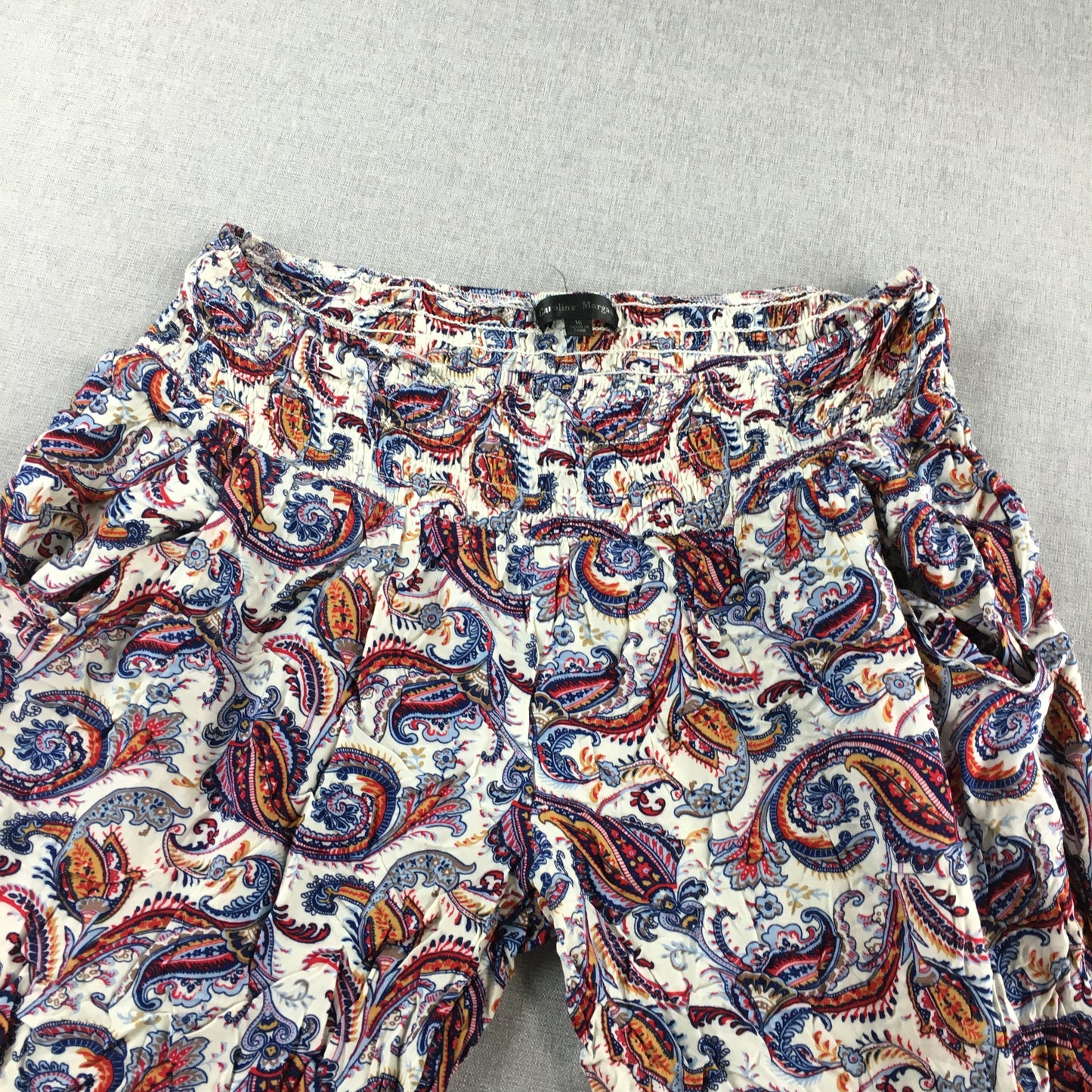 Caroline Morgan Womens Pants Size 16 White Paisley Elastic Waist