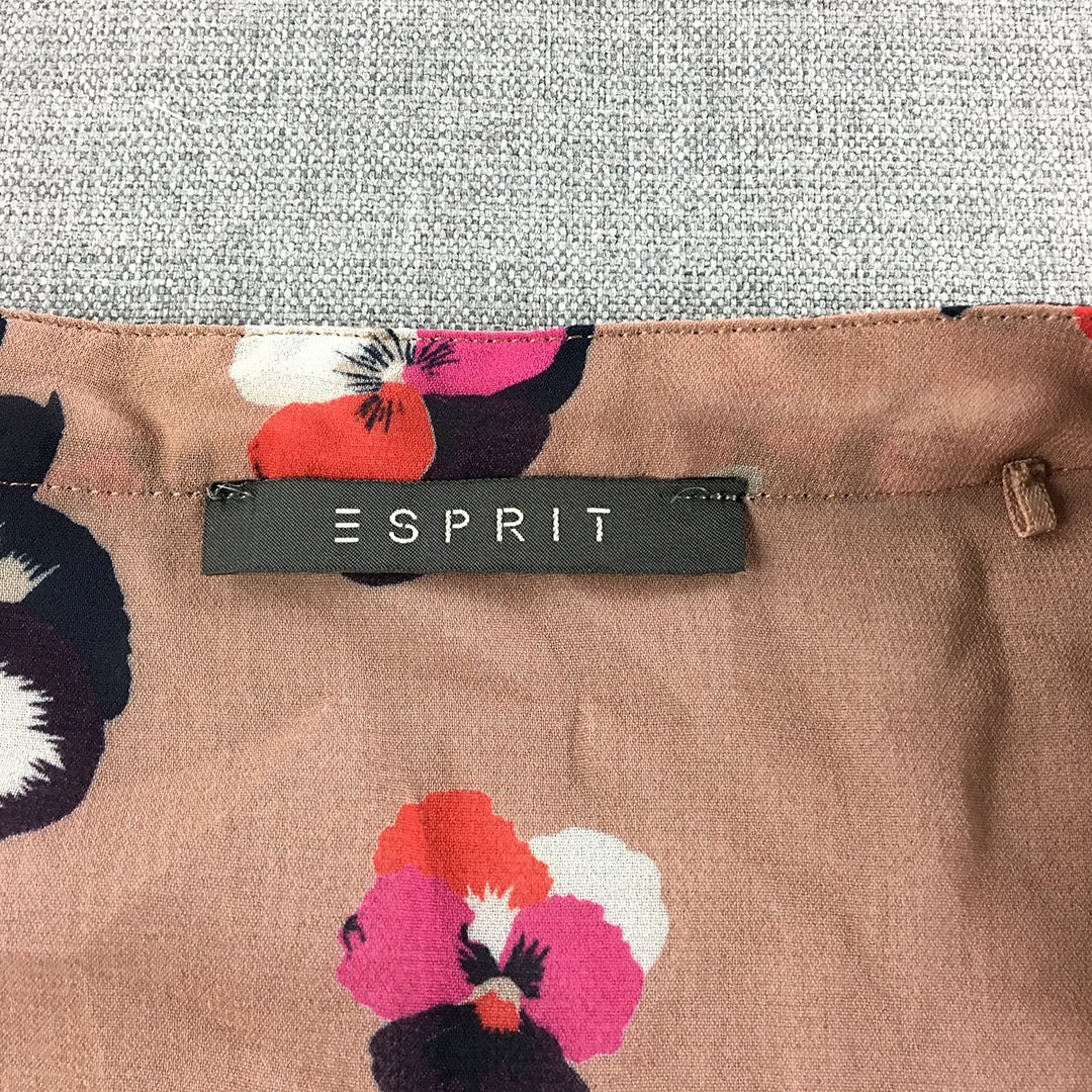 Esprit Womens Top Size M Brown Floral Button-Up Long Sleeve Shirt