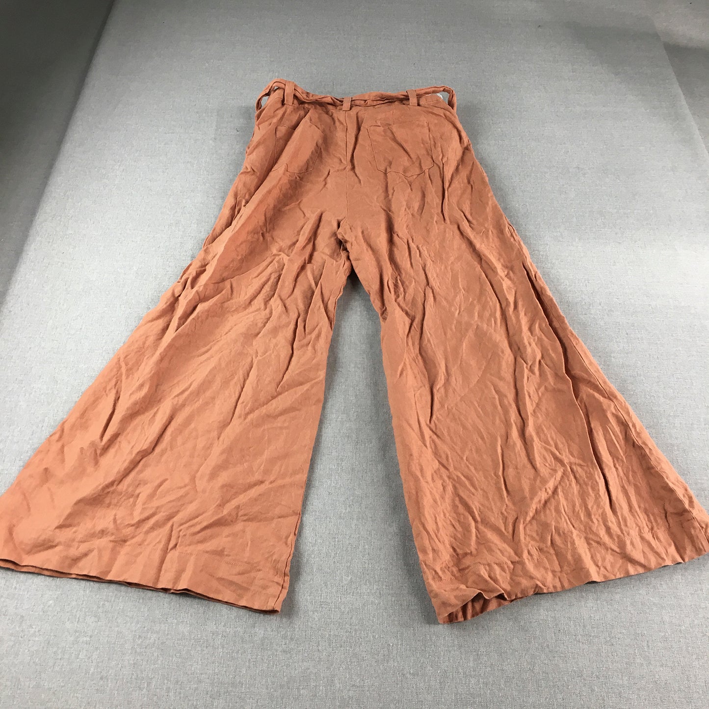 Iris Maxi Womens Linen Pants Size 14 Orange belted Flare Leg