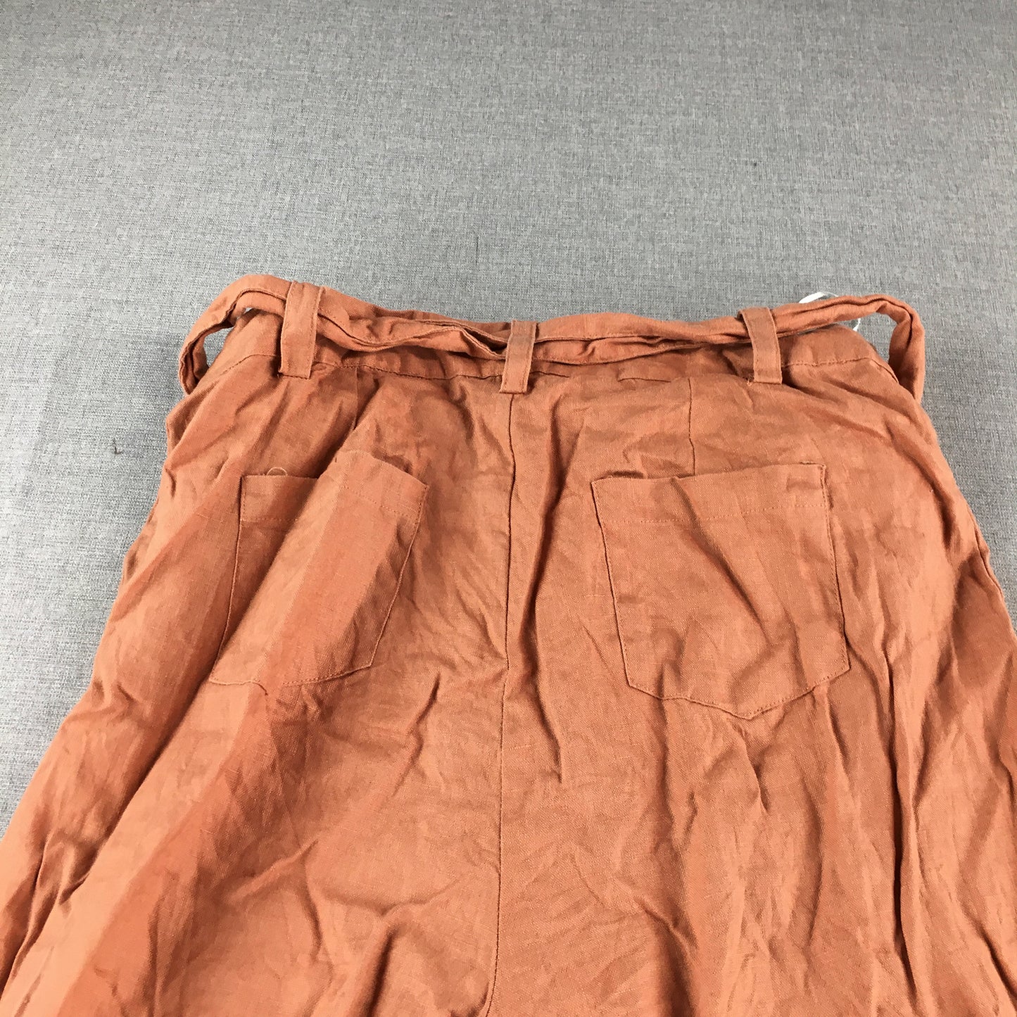 Iris Maxi Womens Linen Pants Size 14 Orange belted Flare Leg