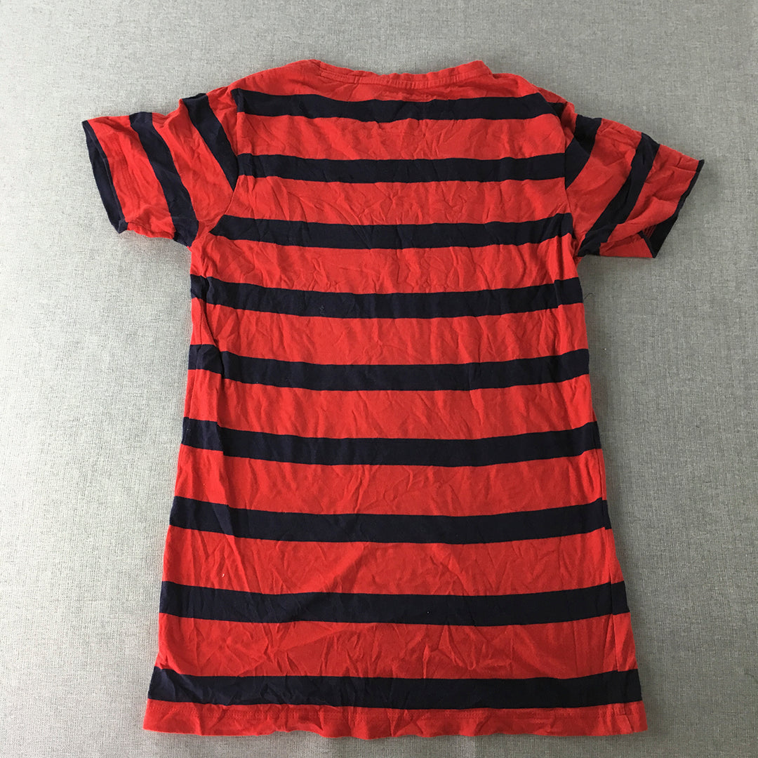 Calvin Klein Jeans Womens T-Shirt Size M Red Black Striped Logo Short Sleeve