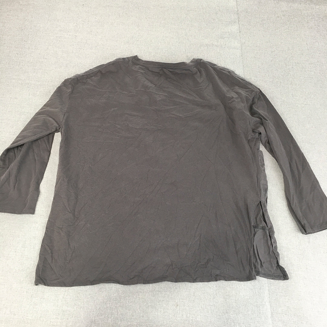 Zara Womens Top Size M Grey Crew Neck Long Sleeve Shirt