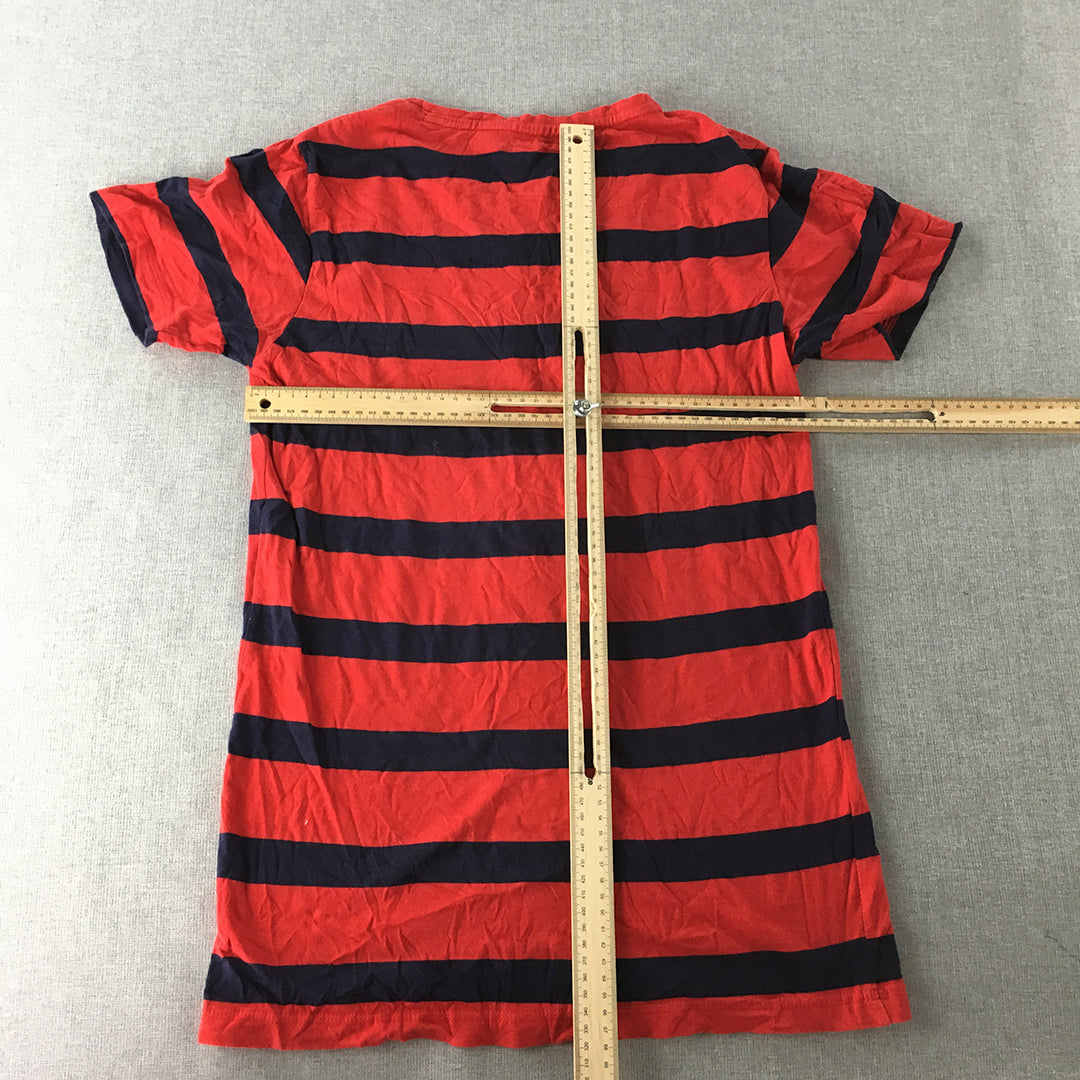 Calvin Klein Jeans Womens T-Shirt Size M Red Black Striped Logo Short Sleeve