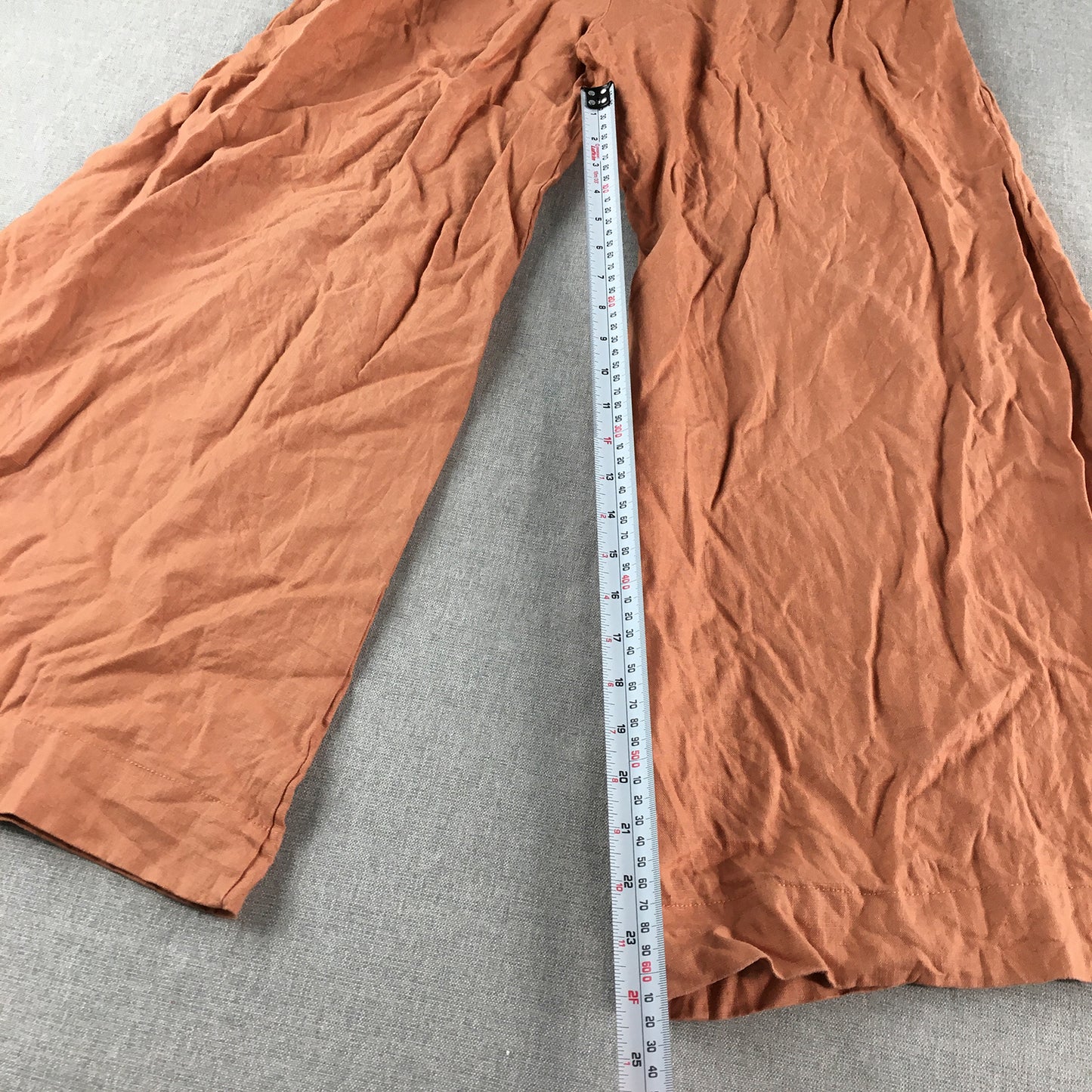 Iris Maxi Womens Linen Pants Size 14 Orange belted Flare Leg