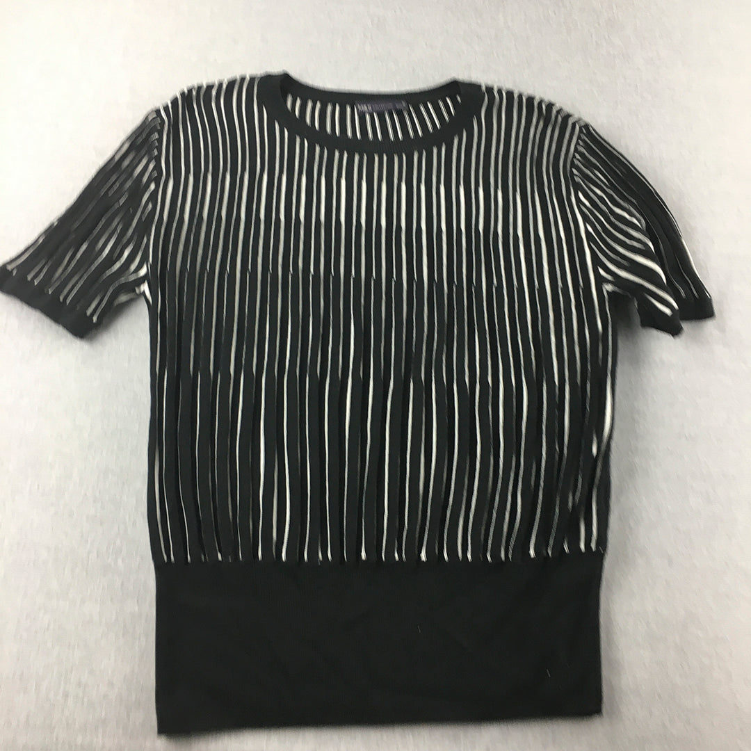 M&S Collection Womens Knit Top Size 16 Black White Striped Shirt