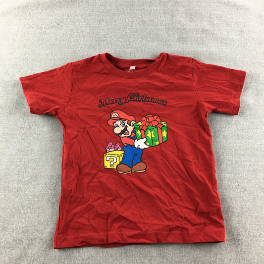 Mario Kids Boys T-Shirt Size 5 - 6 Years Red Christmas Nintendo Short Sleeve Top