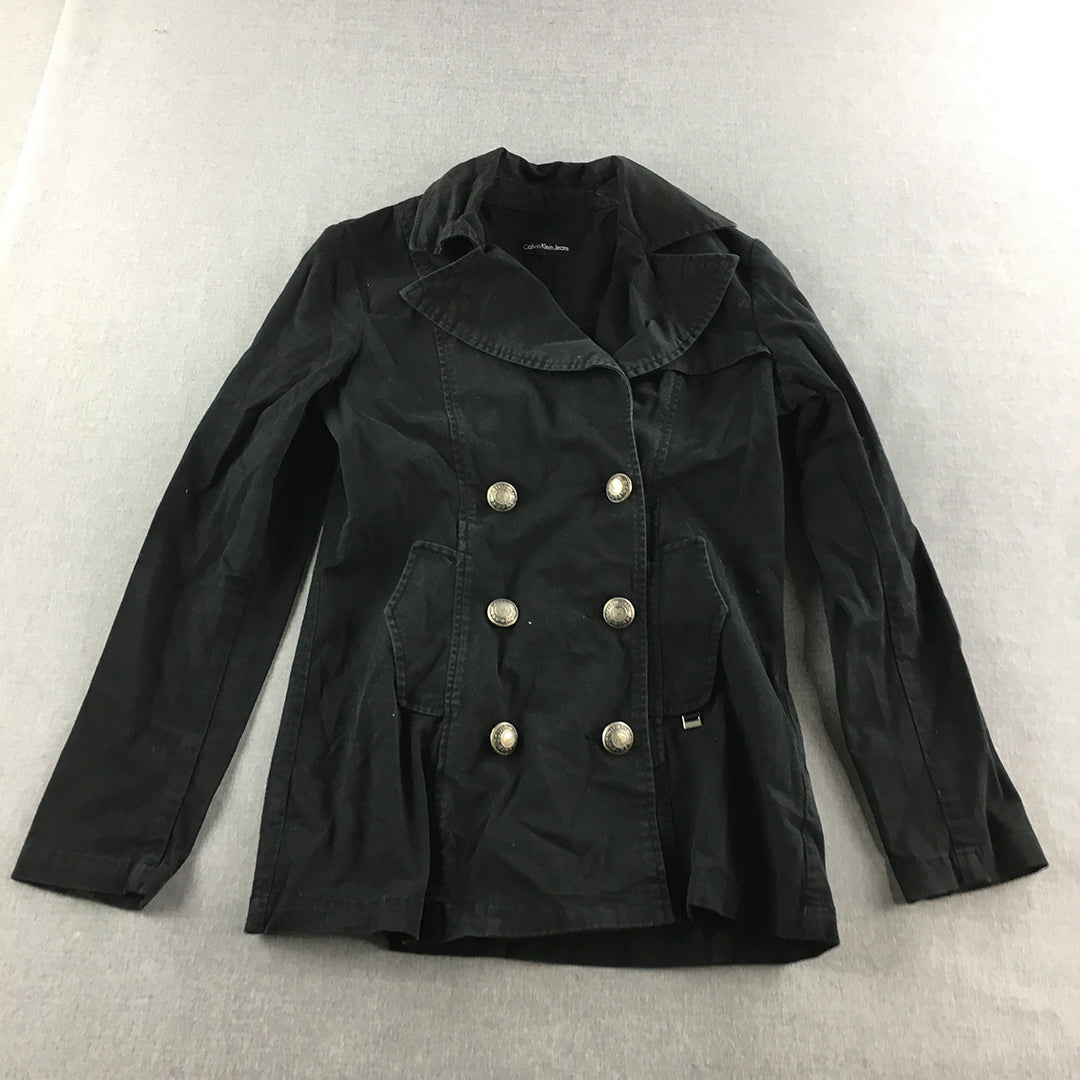 Calvin Klein Jeans Womens Jacket Size S Black Double Breasted Short Coat