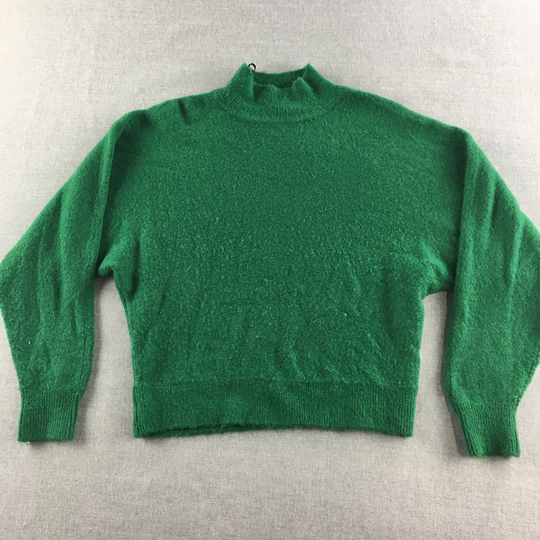 H&M Womens Wool Blend Sweater Size XS Green Mock Neck Pullover Jumper