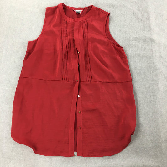 Basque Womens Top Size 14 Red Sleeveless Button-Up Shirt Blouse