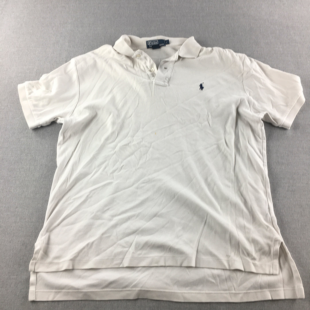 Polo Ralph Lauren Mens Shirt Size L White Logo Collared Short Sleeve Rugby