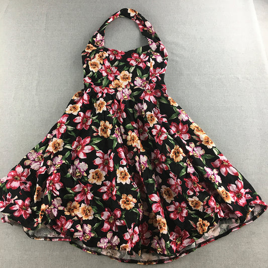 Johnston & Bell Womens Mini Dress Size 10 Black Pink Floral Sleeveless