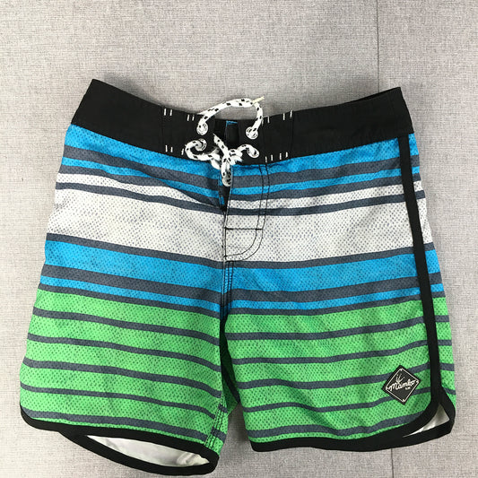 Mambo Kids Boys Board Shorts Size 10 Green Striped Drawstring Surf Swim