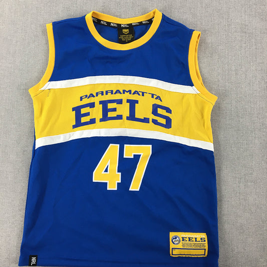 Parramatta Eels Kids Boys Tank Top Size 10 Blue Yellow NRL Rugby League Shirt