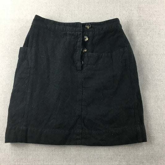 Country Road Womens Linen Mini Skirt Size 4 Black Pockets