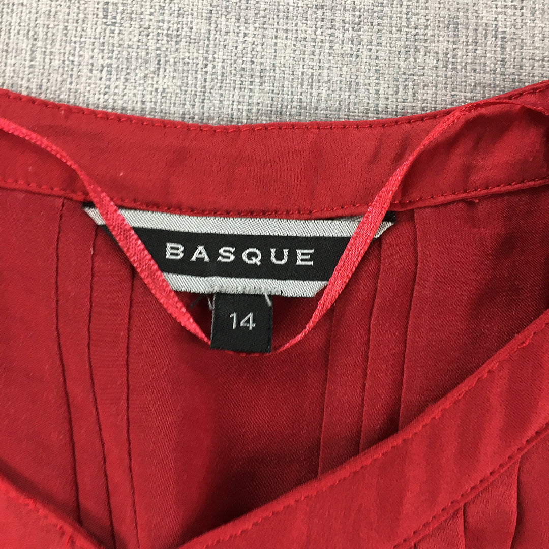 Basque Womens Top Size 14 Red Sleeveless Button-Up Shirt Blouse