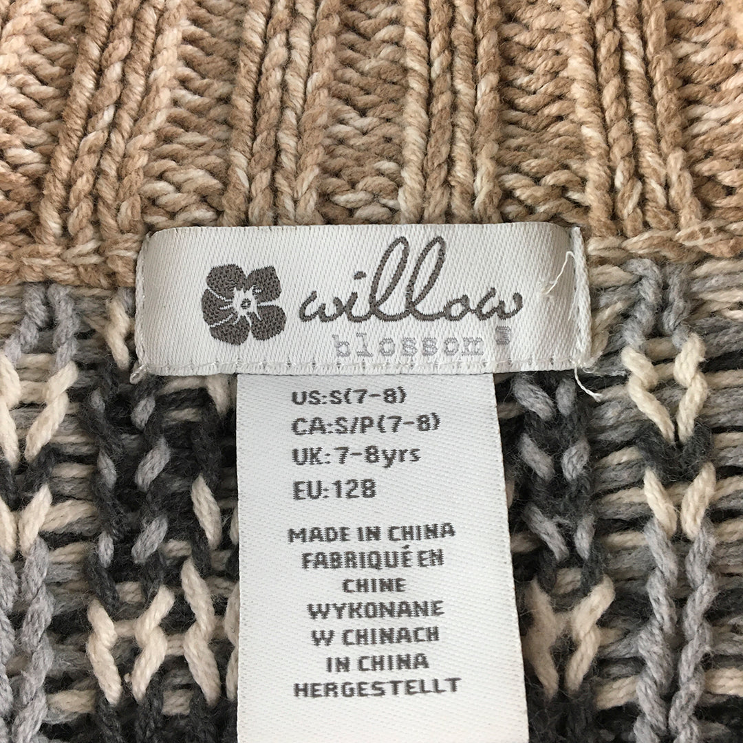 Willow Blossom Kids Girls Cardigan Sweater Size 7 - 8 Years Brown Wool Blend