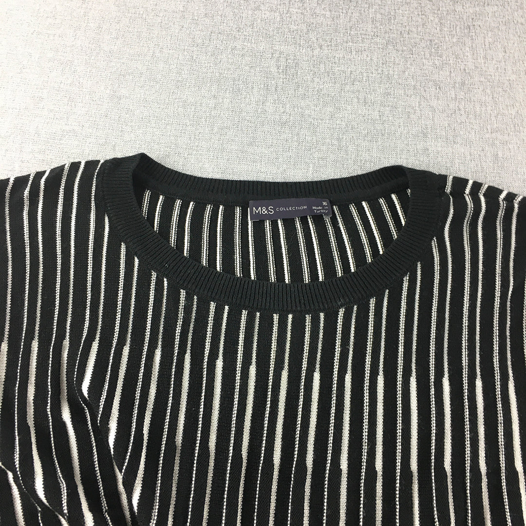 M&S Collection Womens Knit Top Size 16 Black White Striped Shirt