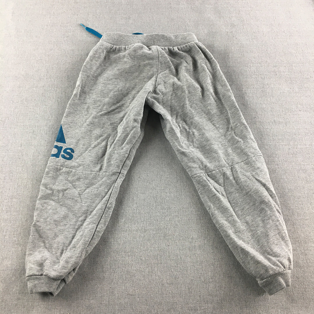 Adidas Kids Boys Tracksuit Pants Size 4 - 5 Years Grey Logo Jogger