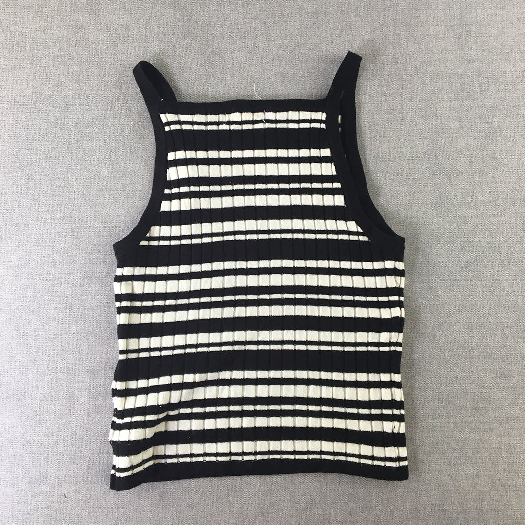 H&M Kids Girls Knit Vest Size 10 - 12 Black White Striped Tank Top