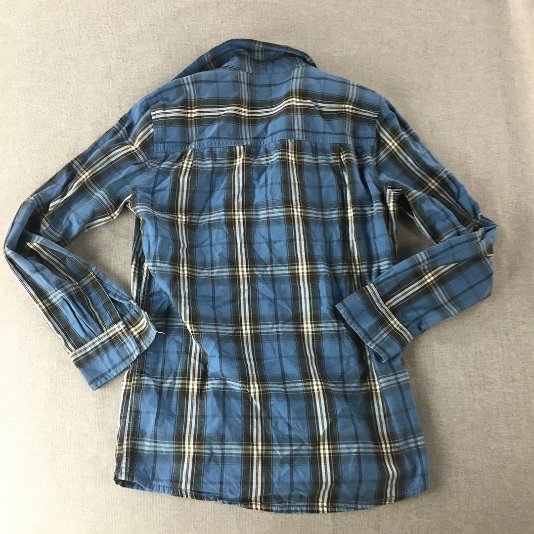 Esprit Kids Boys Shirt Size 12 - 13 Years Blue Checkered Long Sleeve Button-Up