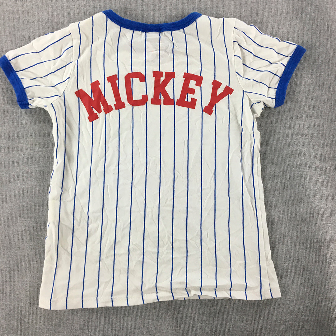 Disney Mickey Mouse Kids Boys T-Shirt Size 6 White Striped Logo Top