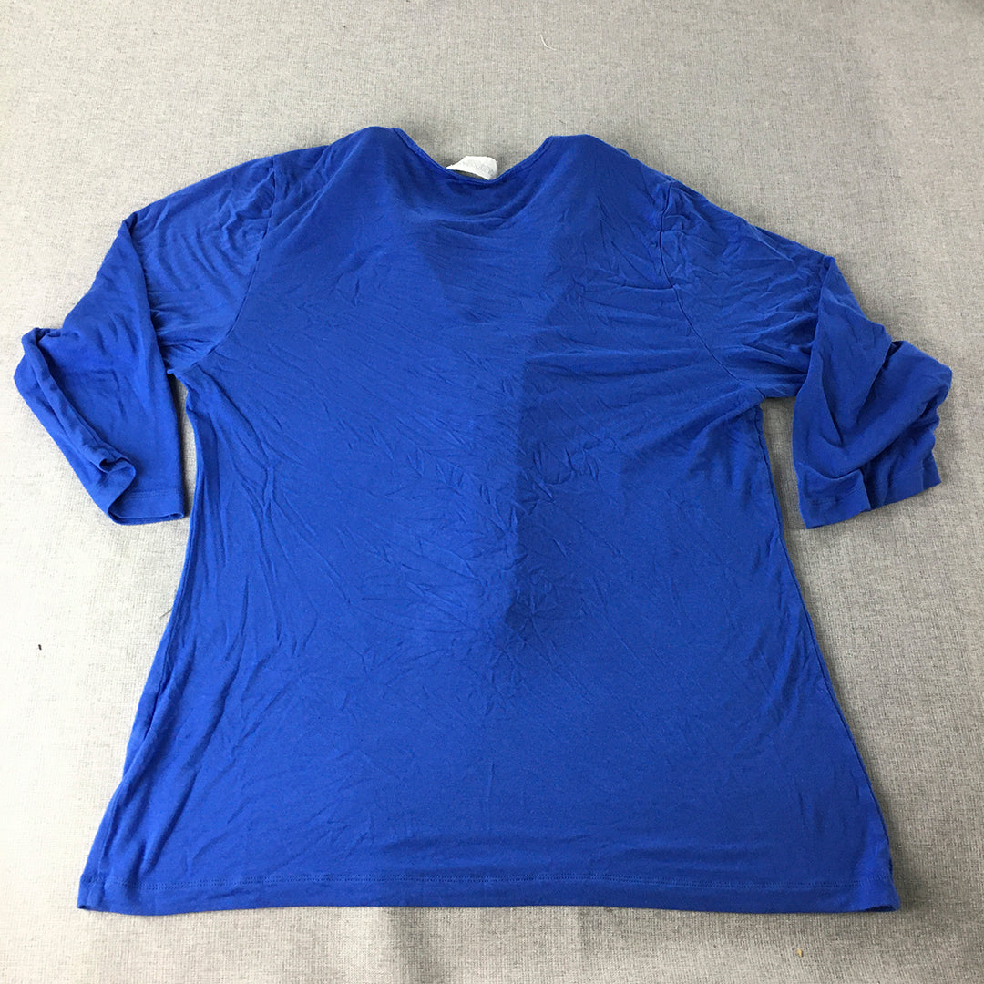 Queenspark Womens Top Size XL Blue V-Neck Long Sleeve Pullover Shirt