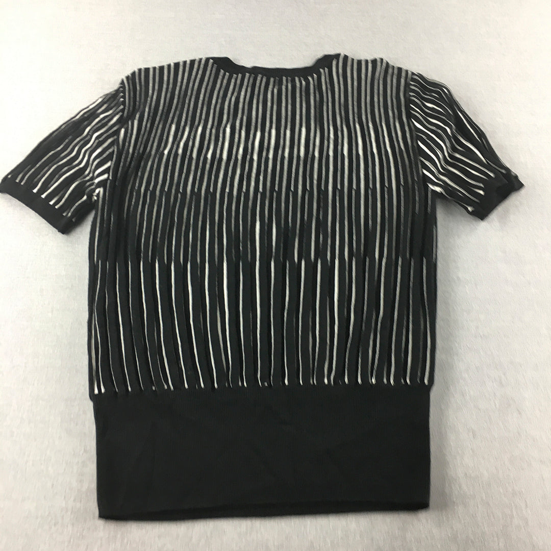 M&S Collection Womens Knit Top Size 16 Black White Striped Shirt