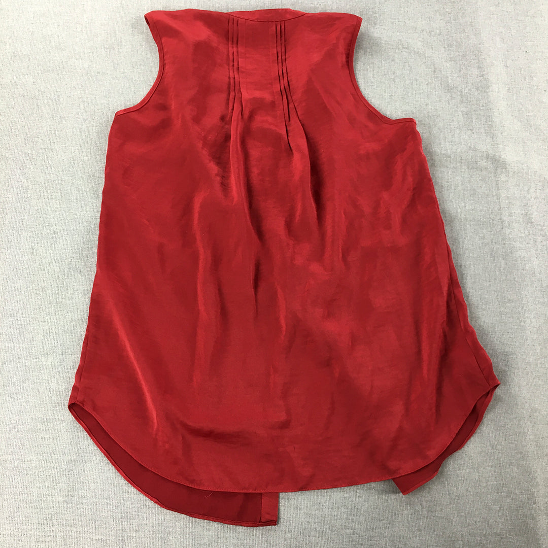 Basque Womens Top Size 14 Red Sleeveless Button-Up Shirt Blouse