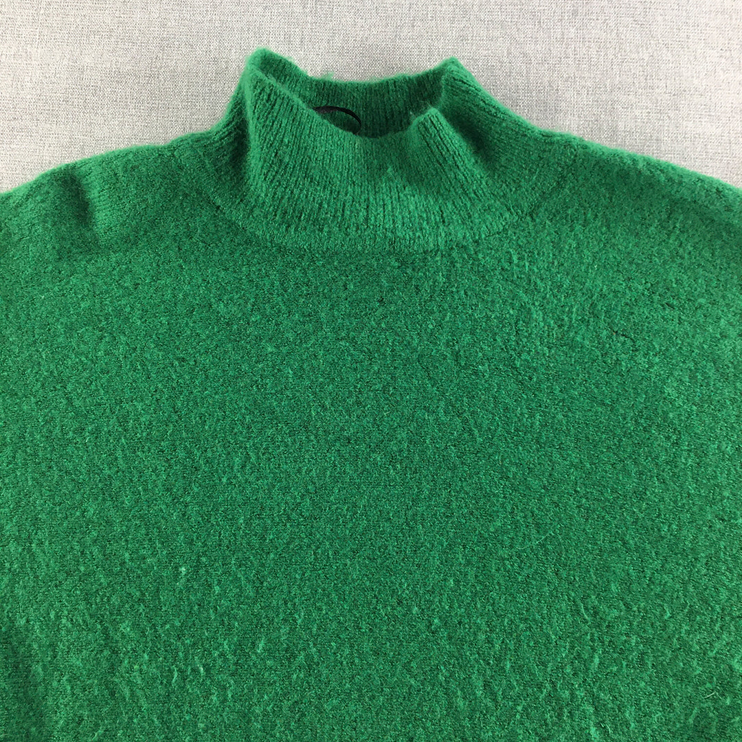 H&M Womens Wool Blend Sweater Size XS Green Mock Neck Pullover Jumper