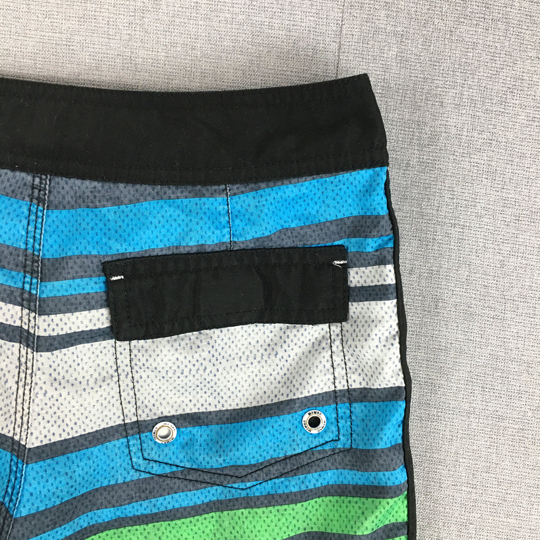 Mambo Kids Boys Board Shorts Size 10 Green Striped Drawstring Surf Swim