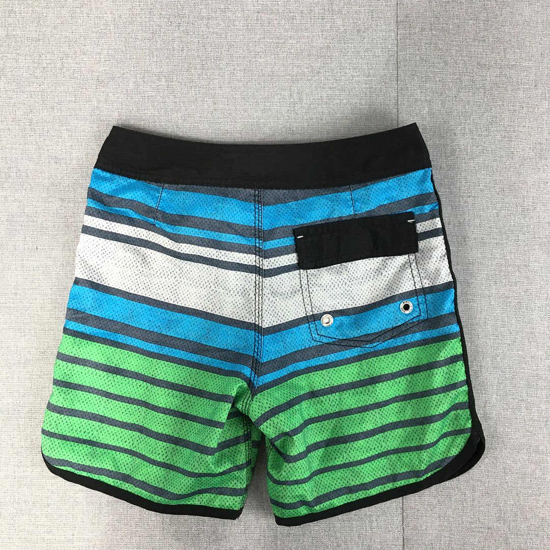 Mambo Kids Boys Board Shorts Size 10 Green Striped Drawstring Surf Swim