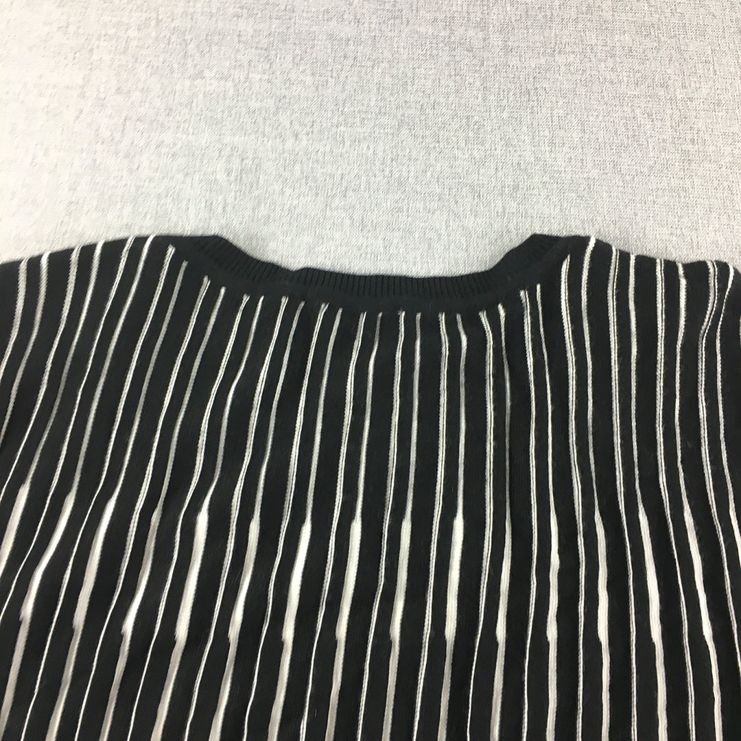 M&S Collection Womens Knit Top Size 16 Black White Striped Shirt