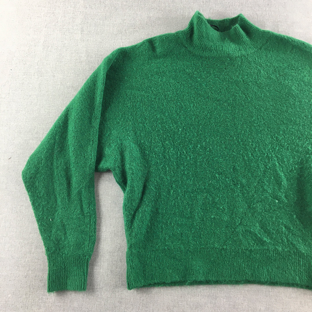 H&M Womens Wool Blend Sweater Size XS Green Mock Neck Pullover Jumper