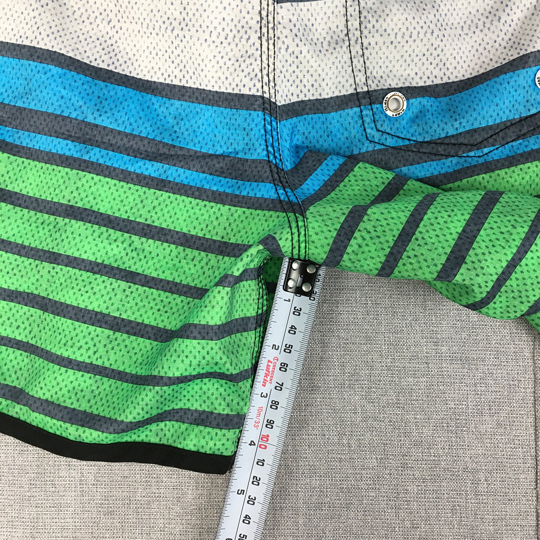 Mambo Kids Boys Board Shorts Size 10 Green Striped Drawstring Surf Swim