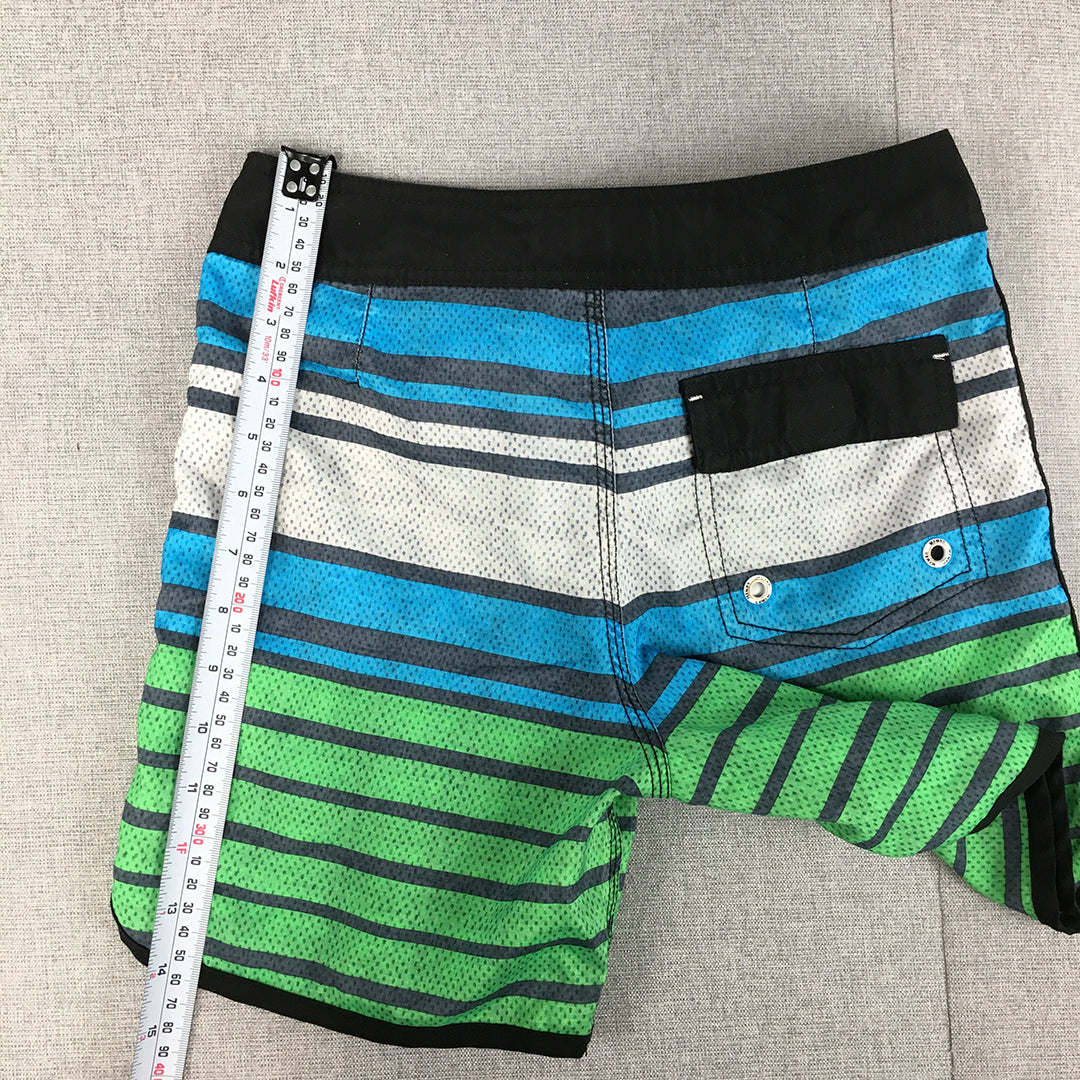 Mambo Kids Boys Board Shorts Size 10 Green Striped Drawstring Surf Swim