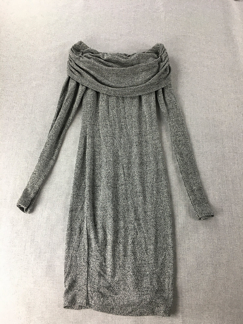 Bardot Womens Sweater Dress Size 6 Grey Knit Roll Neck Mini Long Sleeve