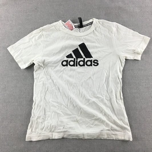 Adidas Kids Boys T-Shirt Size 9 - 10 Years White Logo Crew Neck Top