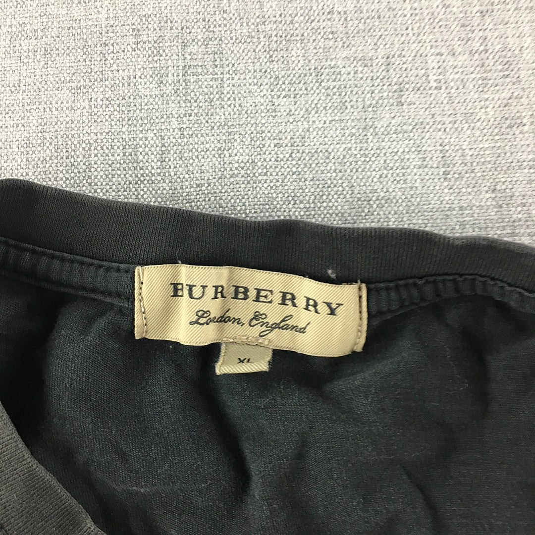 Burberry Mens T-Shirt Size XL Black Embroidered Logo Short Sleeve Crew Neck