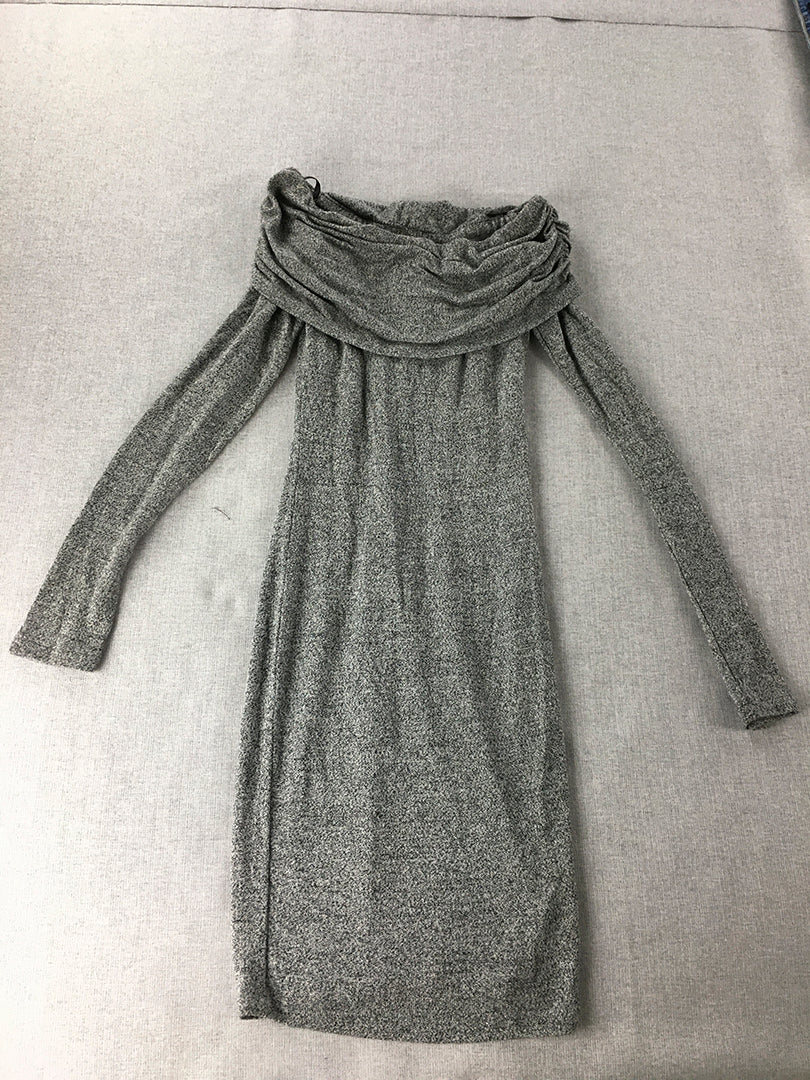 Bardot Womens Sweater Dress Size 6 Grey Knit Roll Neck Mini Long Sleeve