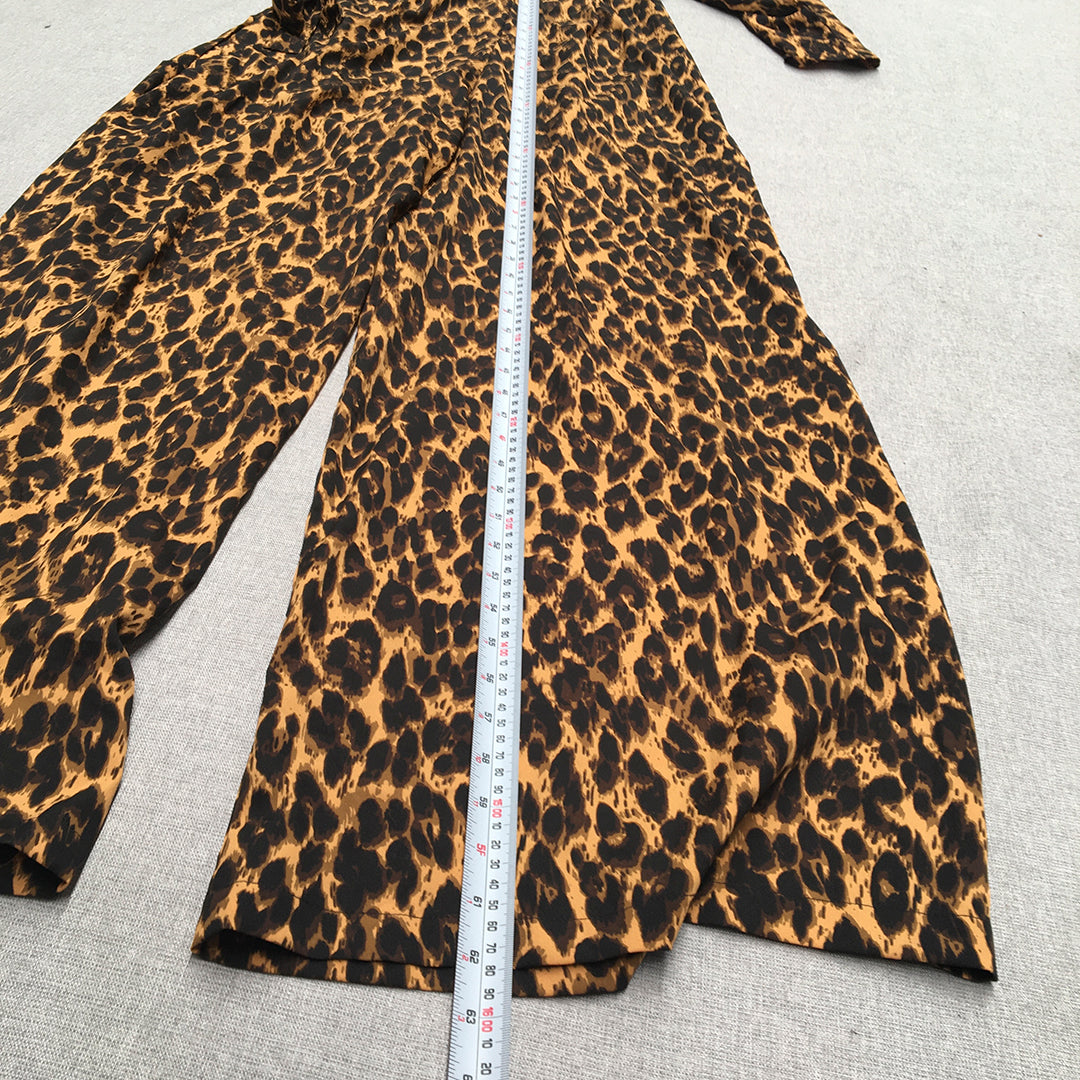 Boohoo Tall Womens Jumpsuit Size 12 Brown Cheetah Print Long Sleeve