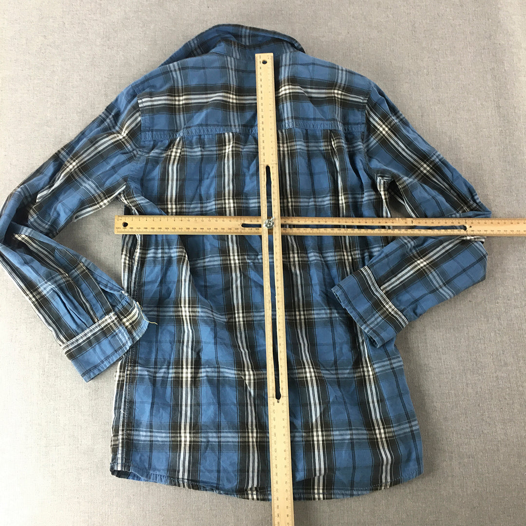 Esprit Kids Boys Shirt Size 12 - 13 Years Blue Checkered Long Sleeve Button-Up