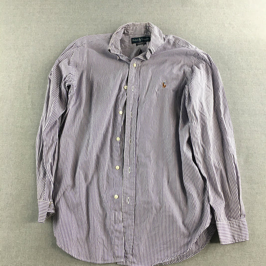 Ralph Lauren Mens Shirt Size S Purple Striped Logo Long Sleeve Button-Up